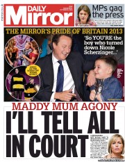Daily Mirror (UK) Newspaper Front Page for 9 October 2013
