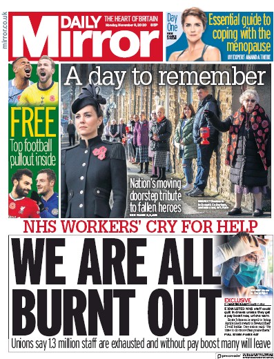 Daily Mirror Newspaper Front Page (UK) for 9 November 2020