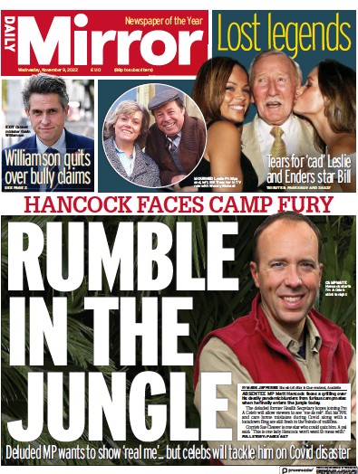 Daily Mirror Newspaper Front Page (UK) for 9 November 2022