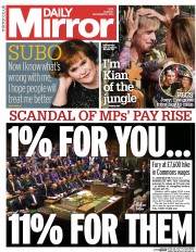 Daily Mirror (UK) Newspaper Front Page for 9 December 2013