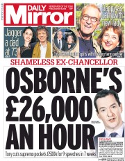Daily Mirror (UK) Newspaper Front Page for 9 December 2016