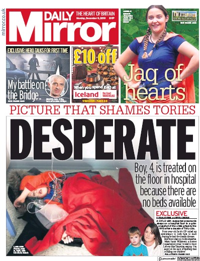 Daily Mirror Newspaper Front Page (UK) for 9 December 2019
