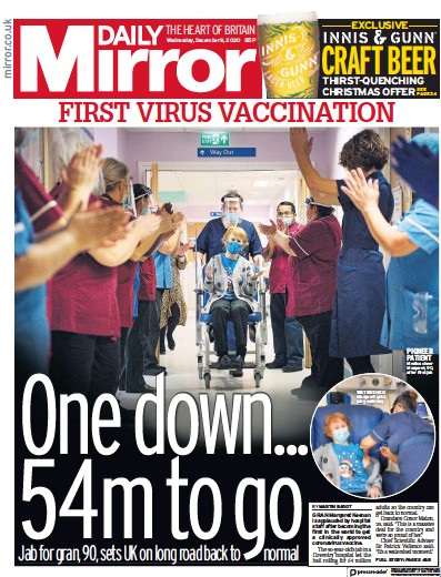 Daily Mirror Newspaper Front Page (UK) for 9 December 2020