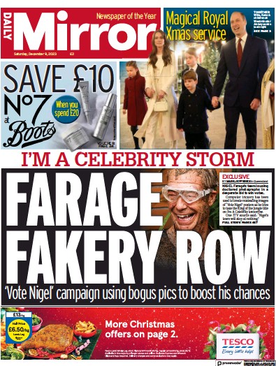 Daily Mirror Newspaper Front Page (UK) for 9 December 2023