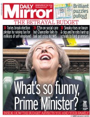 Daily Mirror (UK) Newspaper Front Page for 9 March 2017