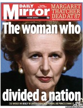 Daily Mirror Newspaper Front Page (UK) for 9 April 2013