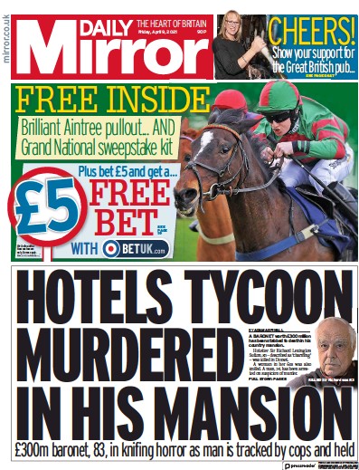 Daily Mirror Newspaper Front Page (UK) for 9 April 2021