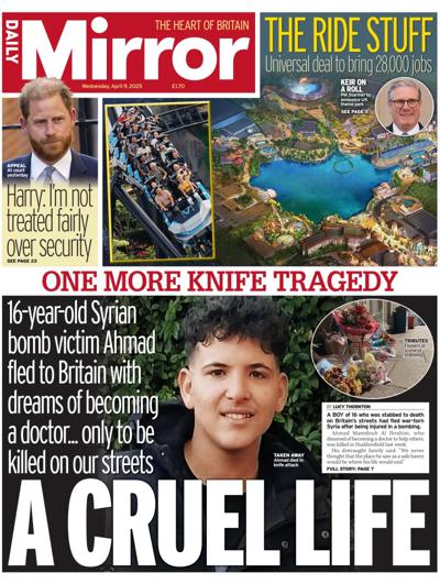 Daily Mirror Newspaper Front Page (UK) for 9 April 2025