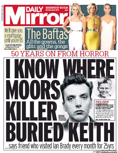 Daily Mirror Newspaper Front Page (UK) for 9 May 2016