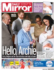 Daily Mirror (UK) Newspaper Front Page for 9 May 2019