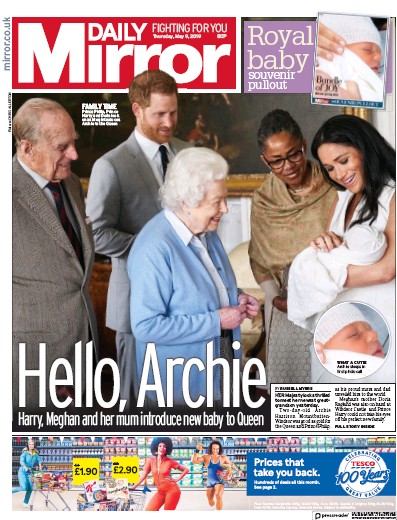 Daily Mirror Newspaper Front Page (UK) for 9 May 2019