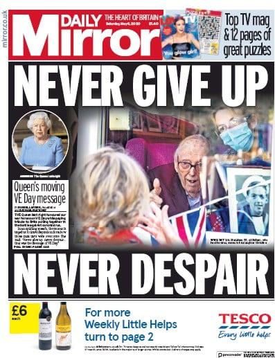 Daily Mirror Newspaper Front Page (UK) for 9 May 2020