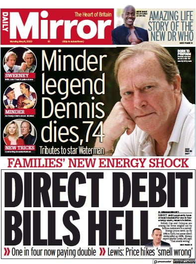 Daily Mirror Newspaper Front Page (UK) for 9 May 2022