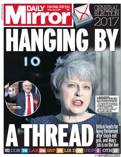 Daily Mirror Newspaper Front Page (UK) for 9 June 2017