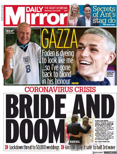 Daily Mirror Newspaper Front Page (UK) for 9 June 2021