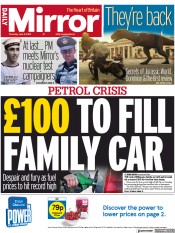 Daily Mirror (UK) Newspaper Front Page for 9 June 2022