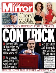 Daily Mirror (UK) Newspaper Front Page for 9 July 2015
