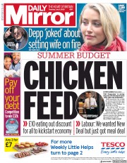 Daily Mirror (UK) Newspaper Front Page for 9 July 2020