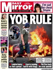 Daily Mirror (UK) Newspaper Front Page for 9 August 2011
