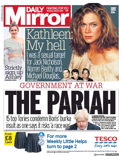 Daily Mirror Newspaper Front Page (UK) for 9 August 2018
