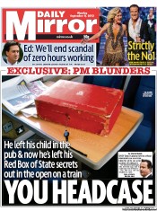 Daily Mirror (UK) Newspaper Front Page for 9 September 2013