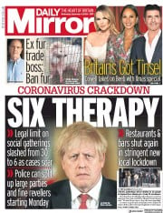 Daily Mirror (UK) Newspaper Front Page for 9 September 2020