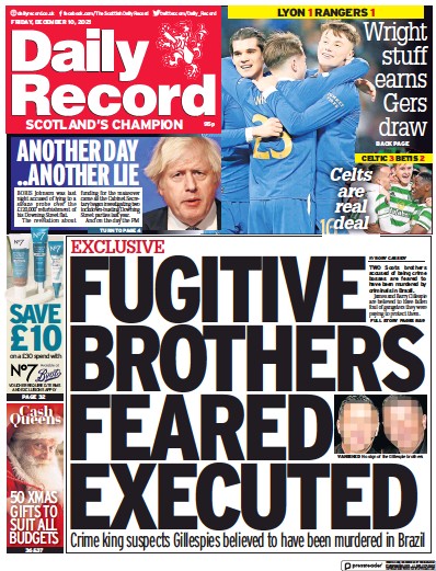 Daily Record Newspaper Front Page (UK) for 10 December 2021