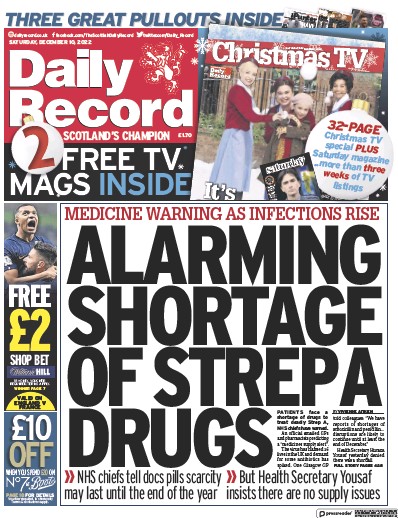 Daily Record Newspaper Front Page (UK) for 10 December 2022
