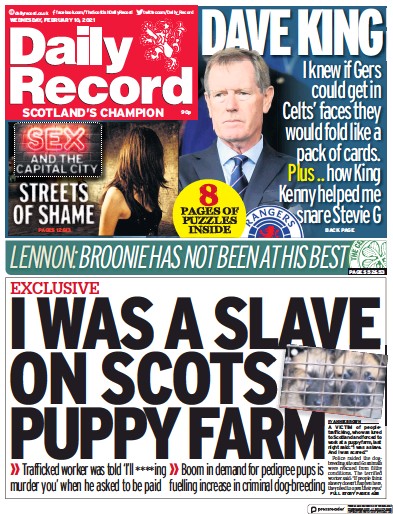 Daily Record Newspaper Front Page (UK) for 10 February 2021