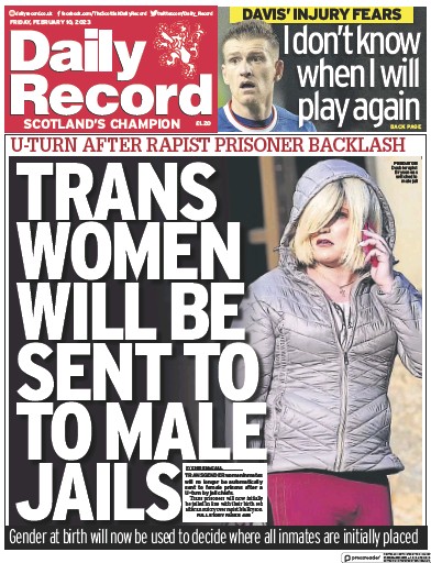 Daily Record Newspaper Front Page (UK) for 10 February 2023