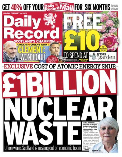 Daily Record Newspaper Front Page (UK) for 10 February 2025