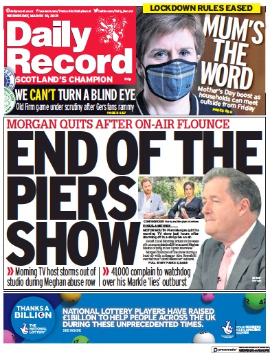 Daily Record Newspaper Front Page (UK) for 10 March 2021