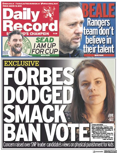 Daily Record Newspaper Front Page (UK) for 10 March 2023