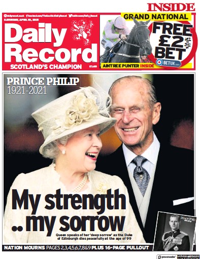Daily Record Newspaper Front Page (UK) for 10 April 2021