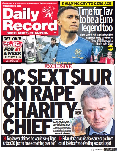 Daily Record Newspaper Front Page (UK) for 10 May 2022