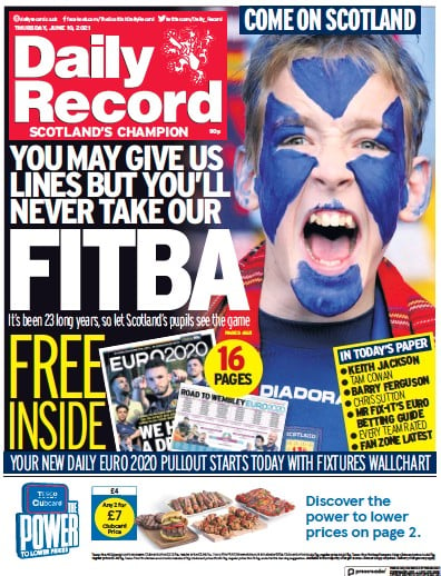 Daily Record Newspaper Front Page (UK) for 10 June 2021