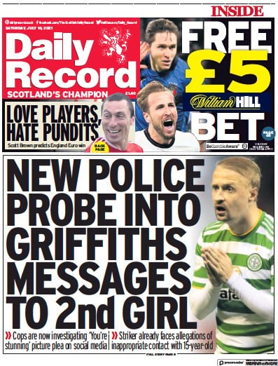 Daily Record Newspaper Front Page (UK) for 10 July 2021