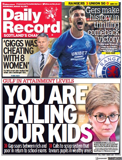 Daily Record Newspaper Front Page (UK) for 10 August 2022