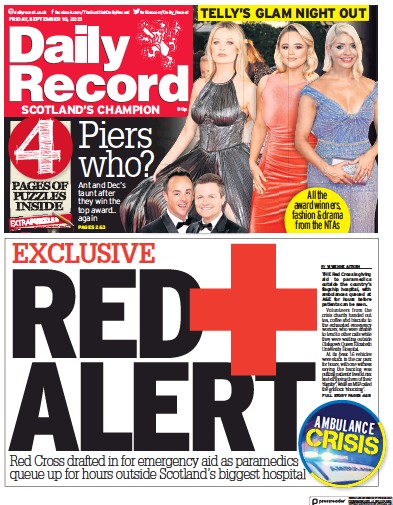 Daily Record Newspaper Front Page (UK) for 10 September 2021