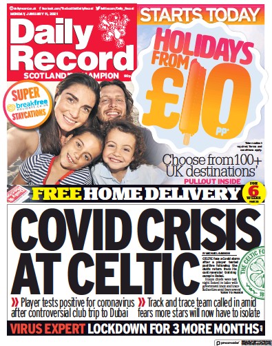Daily Record Newspaper Front Page (UK) for 11 January 2021