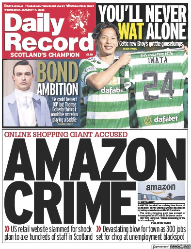 Daily Record Newspaper Front Page (UK) for 11 January 2023