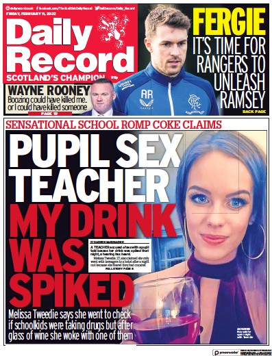 Daily Record Newspaper Front Page (UK) for 11 February 2022