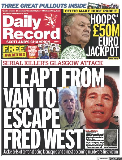 Daily Record Newspaper Front Page (UK) for 11 February 2023