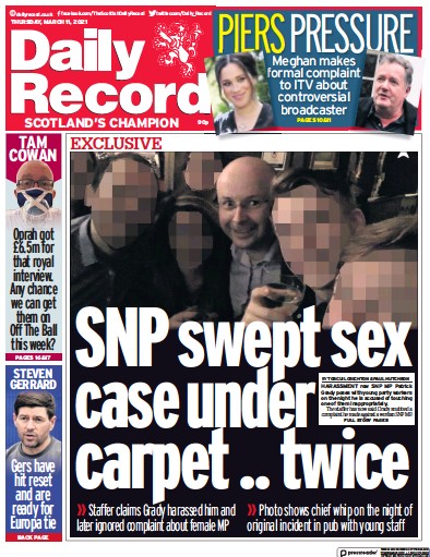 Daily Record Newspaper Front Page (UK) for 11 March 2021