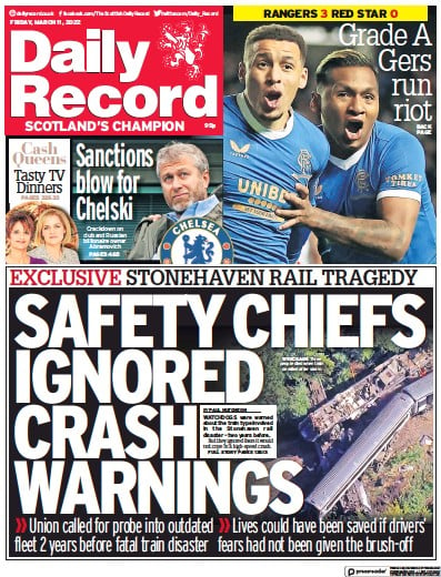 Daily Record Newspaper Front Page (UK) for 11 March 2022