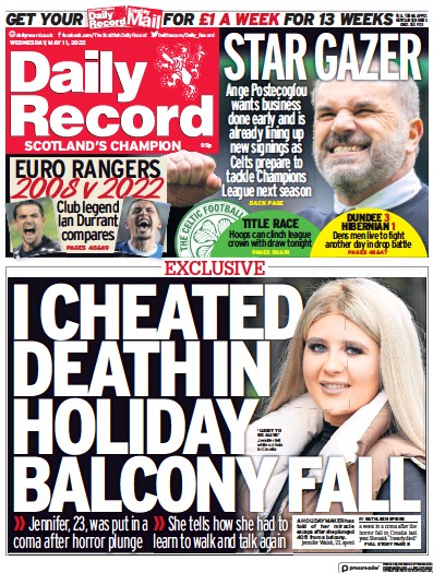 Daily Record Newspaper Front Page (UK) for 11 May 2022