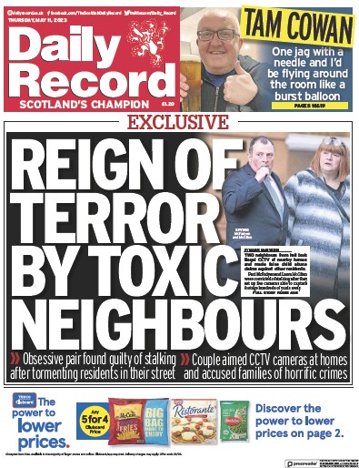 Daily Record Newspaper Front Page (UK) for 11 May 2023