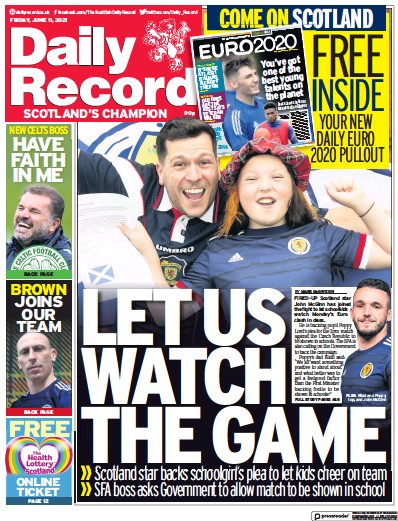 Daily Record Newspaper Front Page (UK) for 11 June 2021