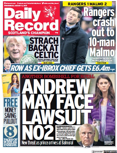 Daily Record Newspaper Front Page (UK) for 11 August 2021