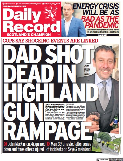 Daily Record Newspaper Front Page (UK) for 11 August 2022